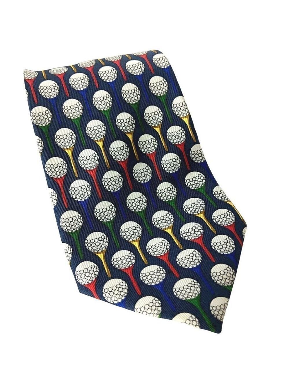 Utopia Golf Balls Tees Print Silk Necktie